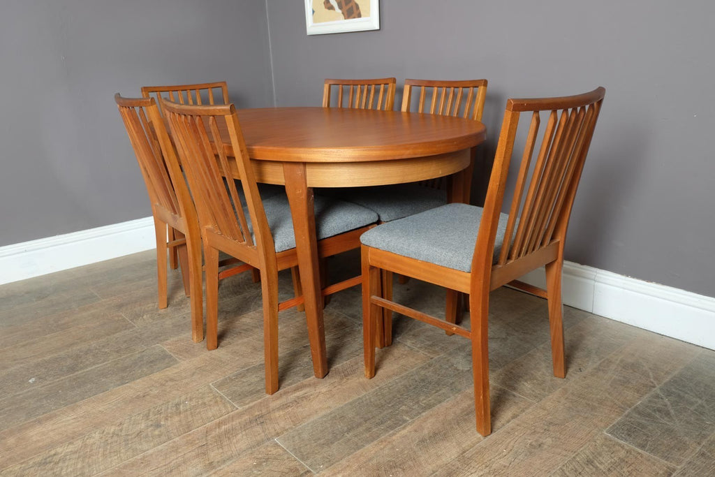 Vintage Oval Teak Extending Dining Table and 6 Vanson Chairs