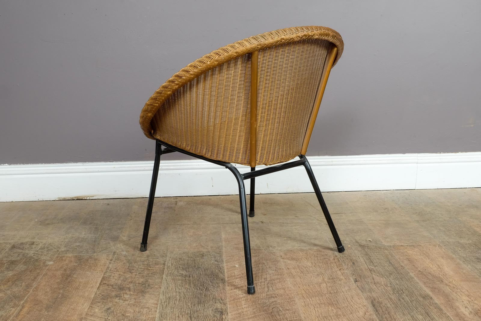 Vintage Lloyd Loom Lusty 1960s Gold and Black Metal Satellite Tub Chair Atomic