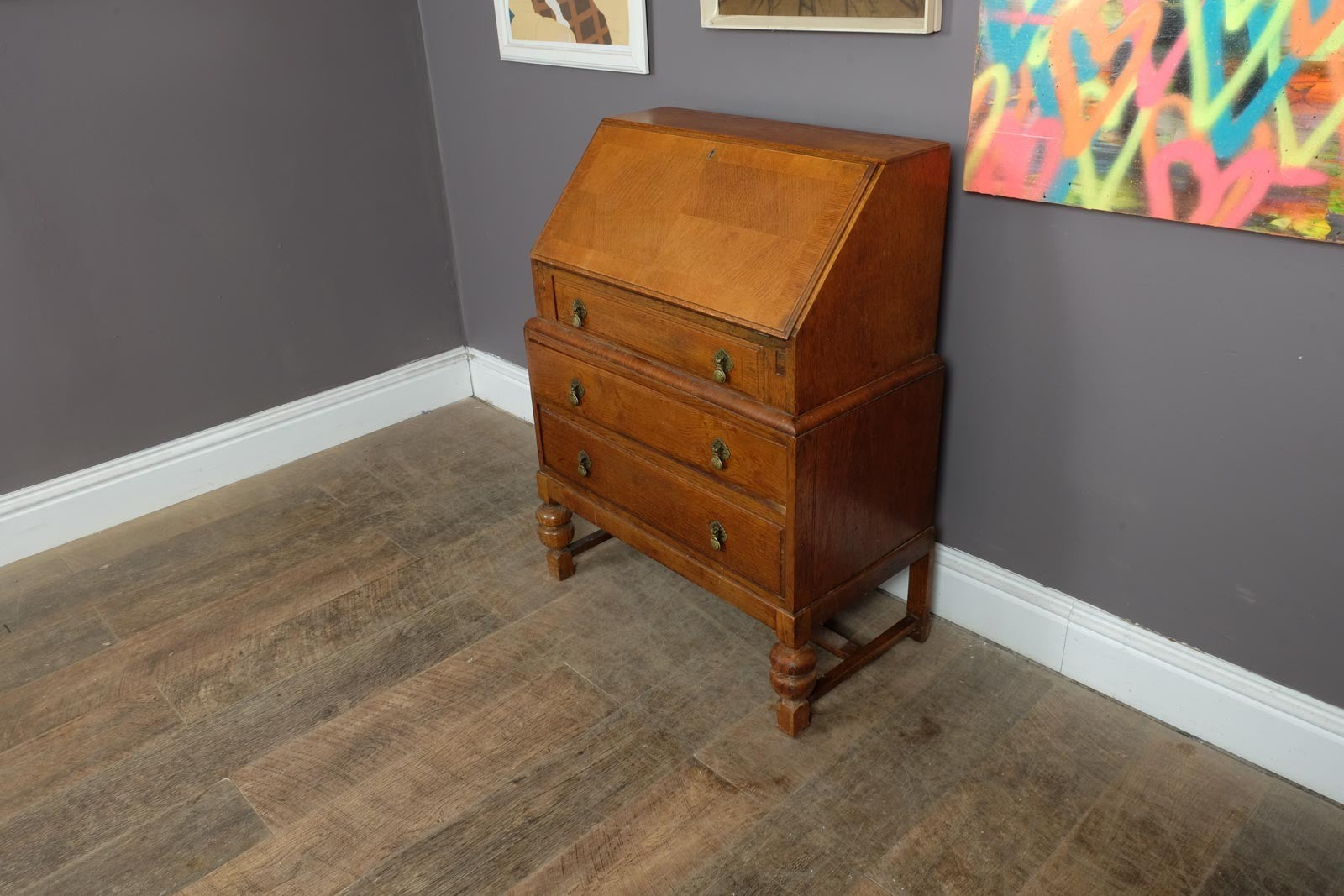 Vintage Light Oak Writing Bureau