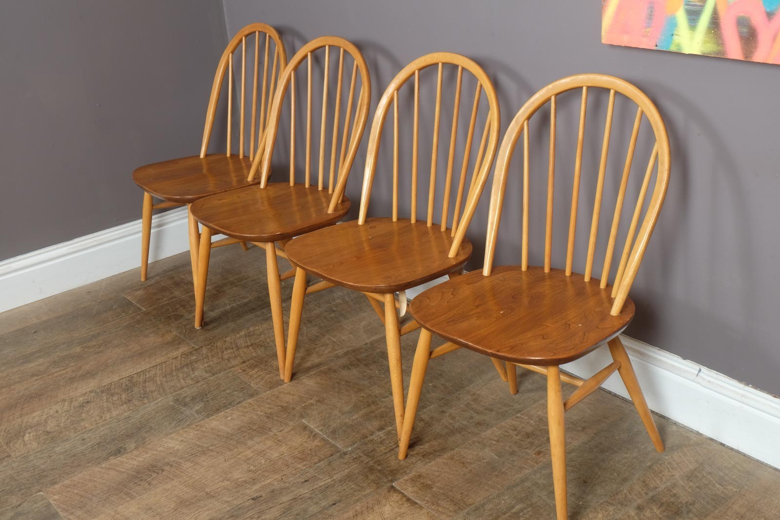 Vintage RetroErcol Light Elm Drop Leaf Table and 4 Windsor Chairs