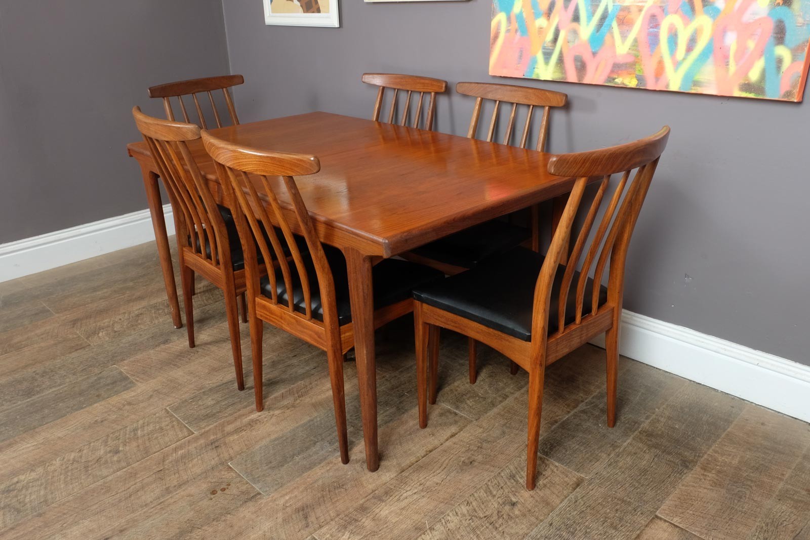 Vintage Teak Extending Rectangular Sequence Dining Table and 6 Chairs by Younger