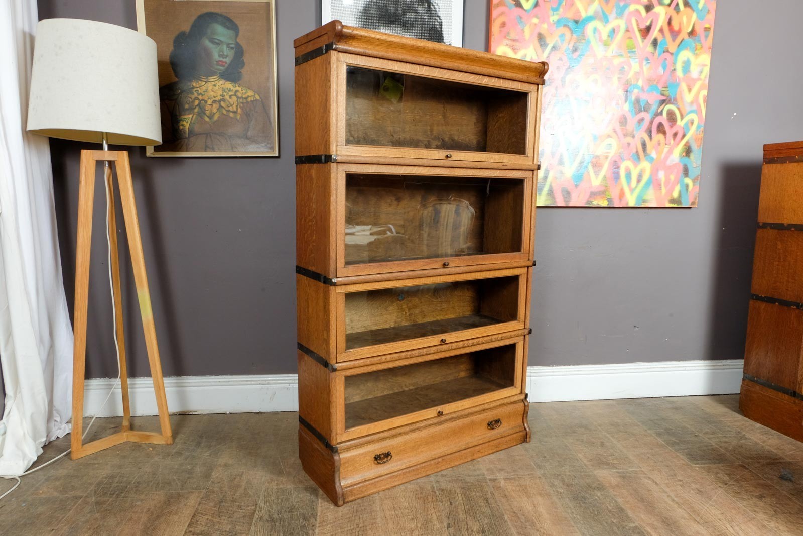 Antique Light Oak Stackable Barrister Bookcase Display Cabinet by Globe Wernicke