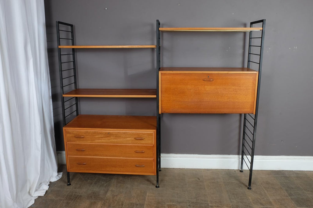 2 Bay Mid Century Modern Staples Ladderax Shelving System Teak