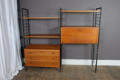 2 Bay Mid Century Modern Staples Ladderax Shelving System Teak