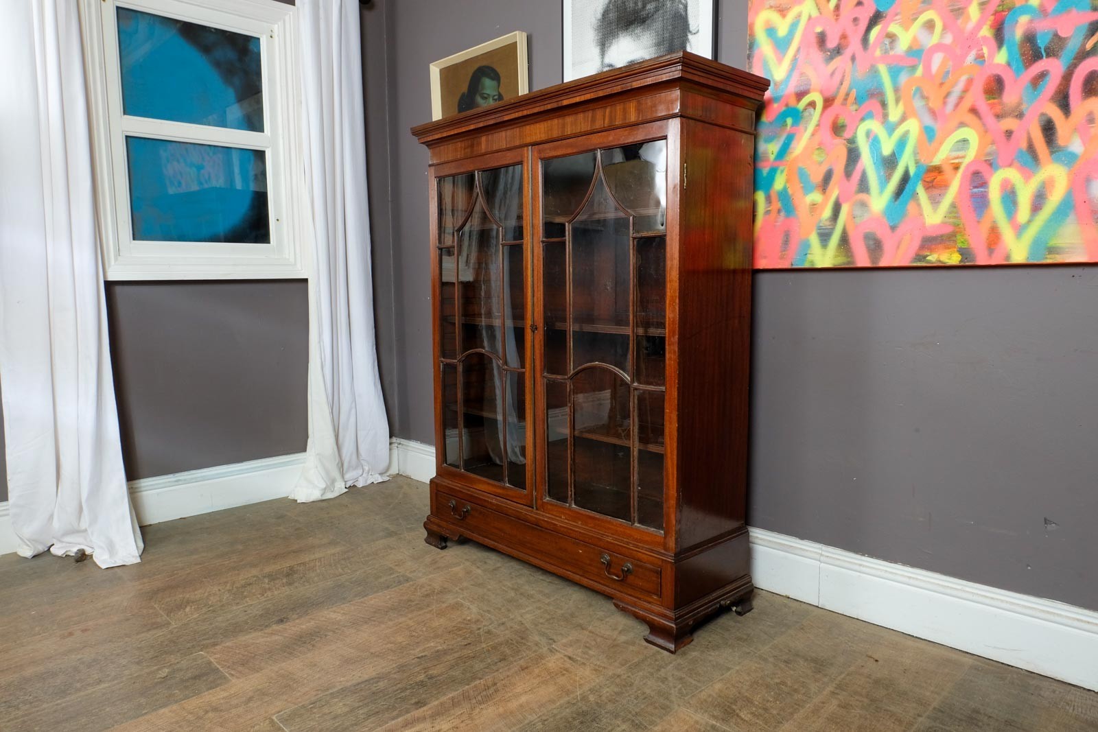 Vintage Retro Antique Mahogany Glazed Display Cabinet