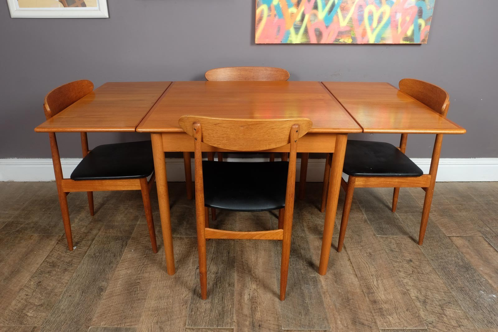 Vintage Small Danish Teak Extending Dining Table and 4 Chairs