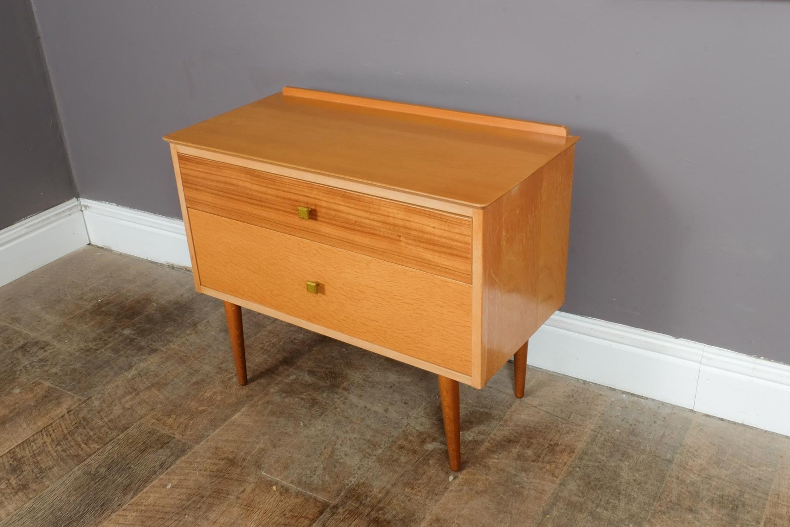 Vintage Retro Small 2 Drawer Chest in Light Oak