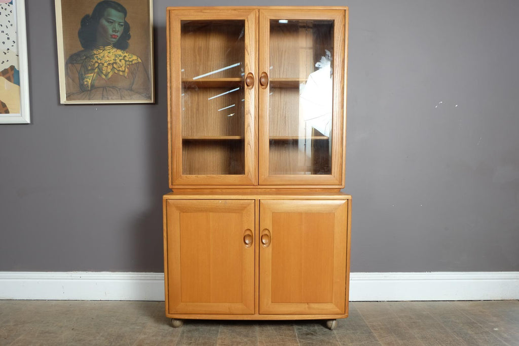 Vintage Ercol Light Elm Display Cabinet Sideboard Wall Unit
