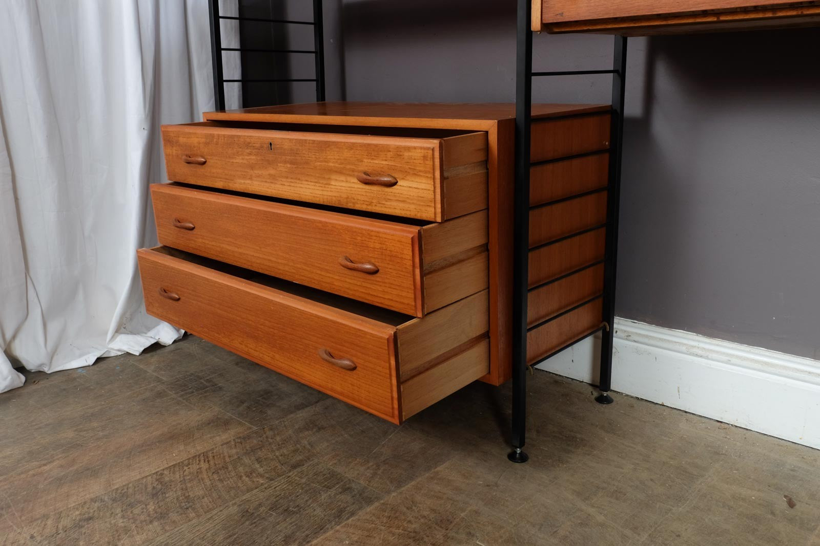 2 Bay Mid Century Modern Staples Ladderax Shelving System Teak