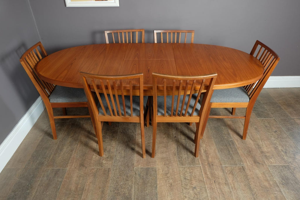 Vintage Oval Teak Extending Dining Table and 6 Vanson Chairs