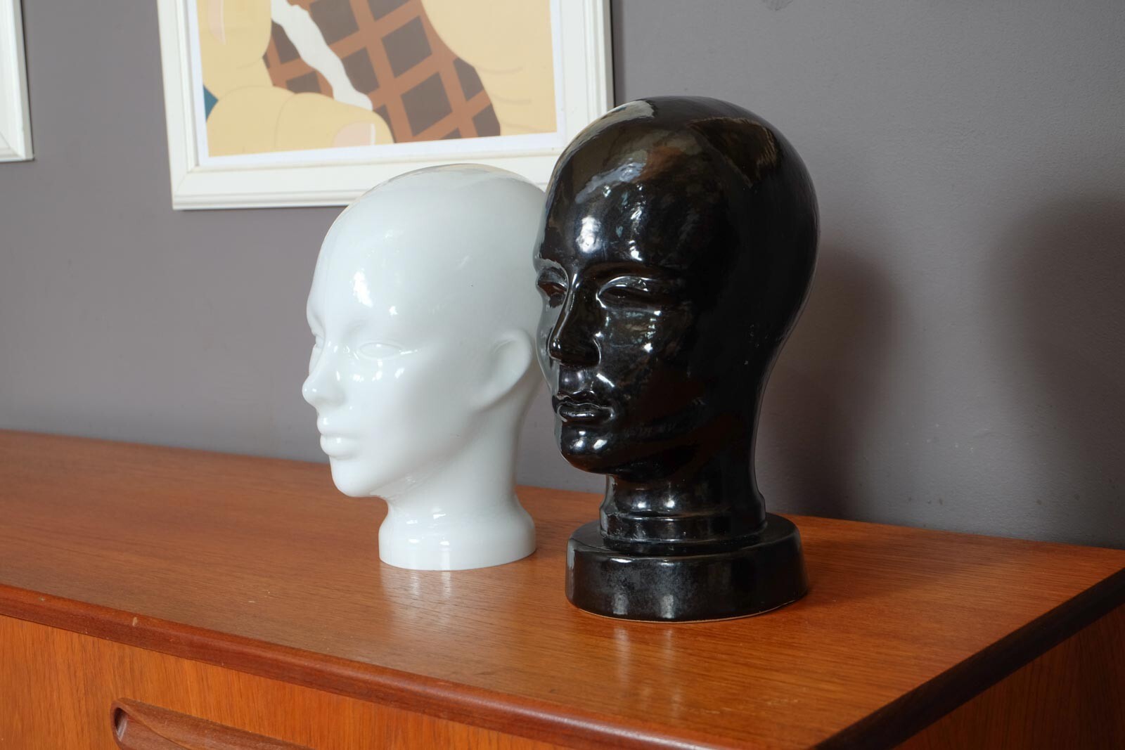 Vintage West German Pottery Glossy Black Display Head by Dumleir and Breiden