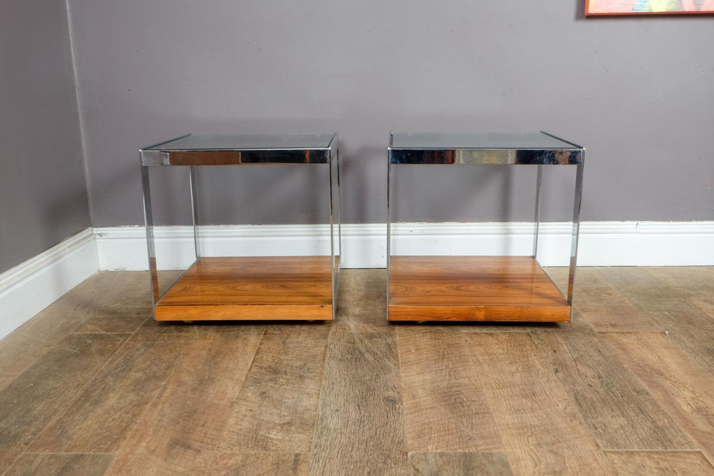 Vintage Retro Merrow Associates Chrome and Rosewood Sidetable