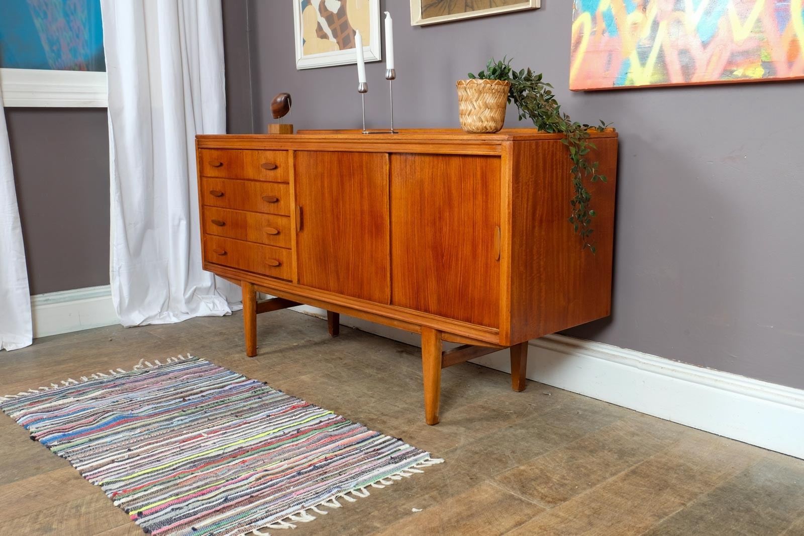 Vintage Mid Century Danish Style Small Teak Sideboard