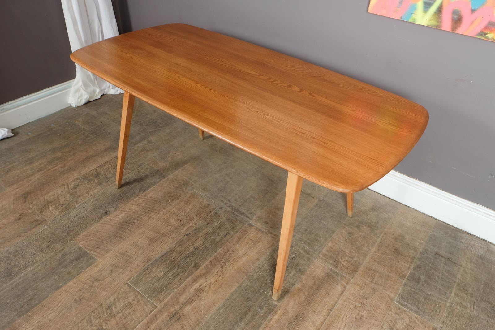 Vintage Retro Ercol Light Elm Plank Dining Table