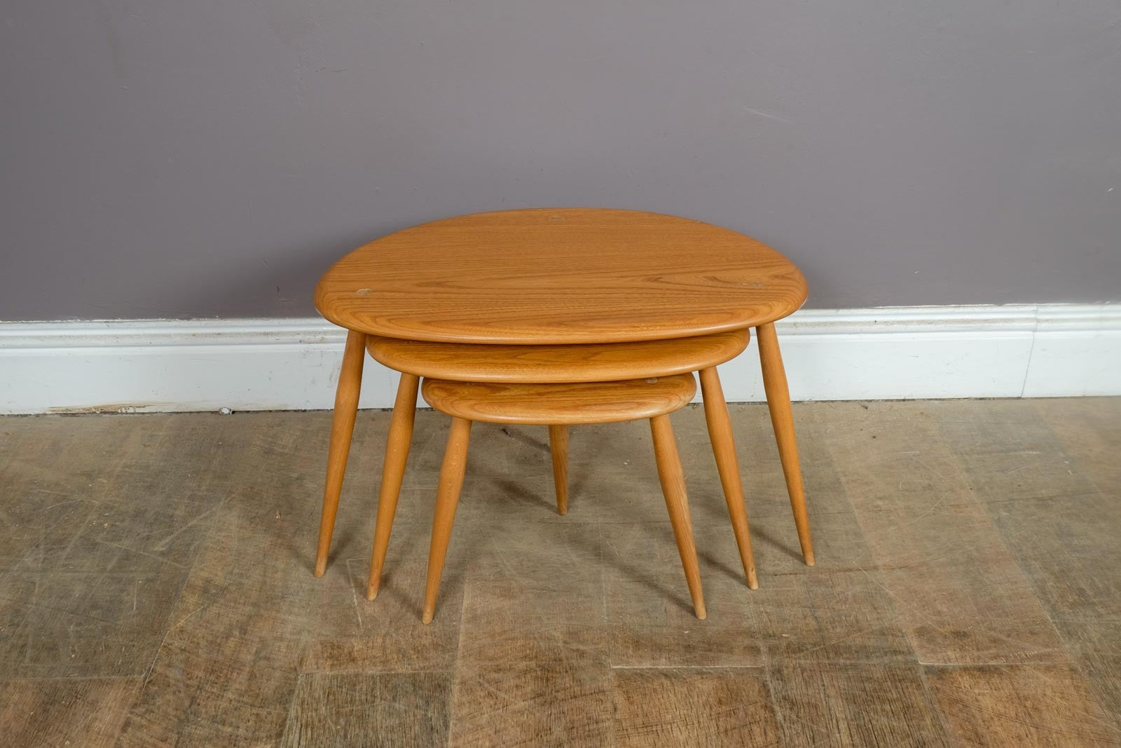 Vintage Retro Ercol Light Elm Pebble Tables