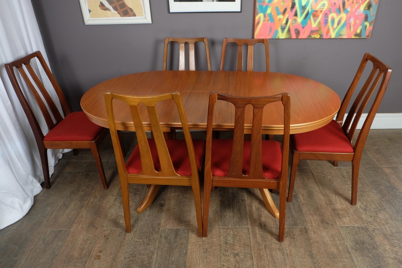 Vintage Mid Century Oval Teak DIning Table and 6 Chairs by Nathan Furniture