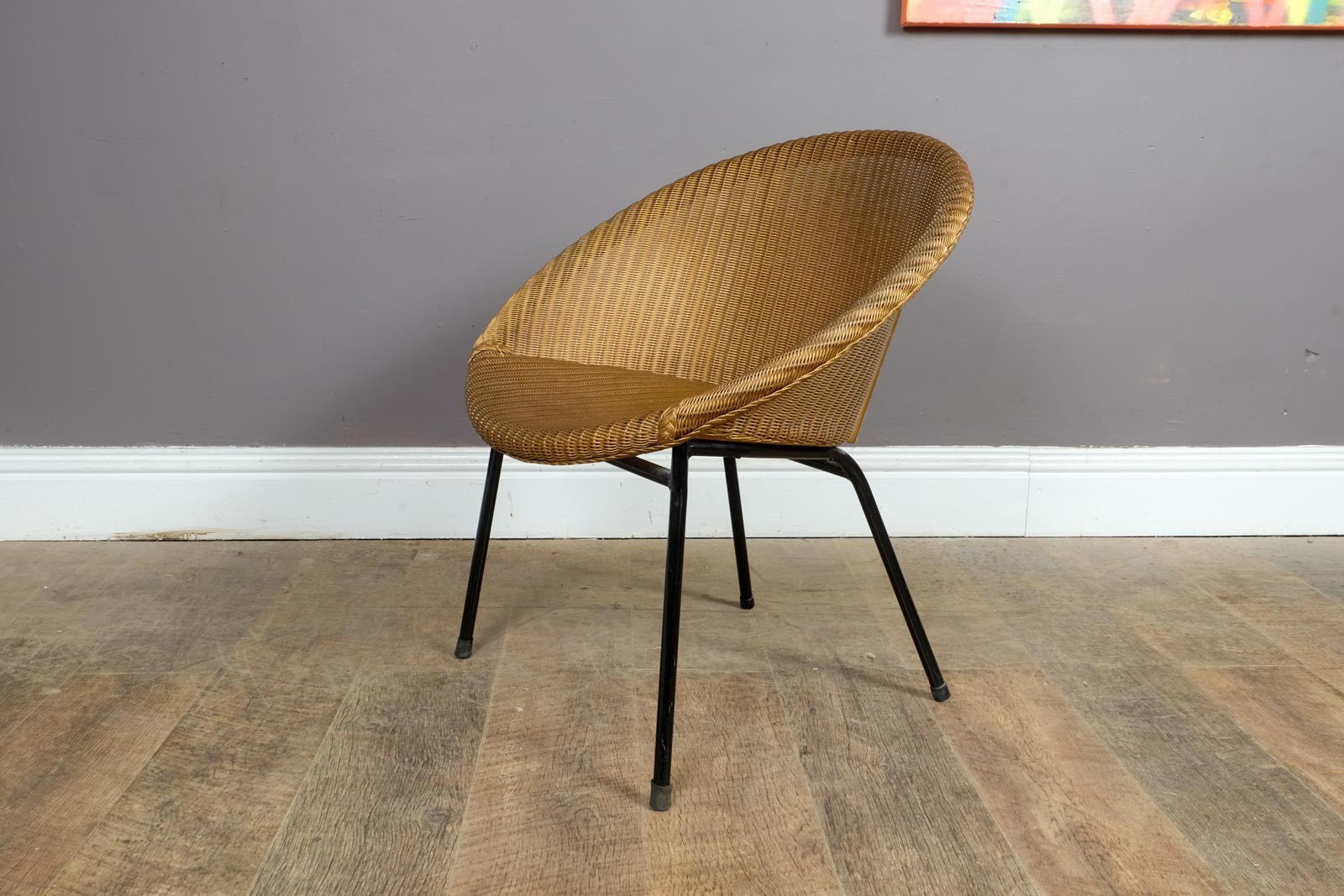 Vintage Lloyd Loom Lusty 1960s Gold and Black Metal Satellite Tub Chair Atomic