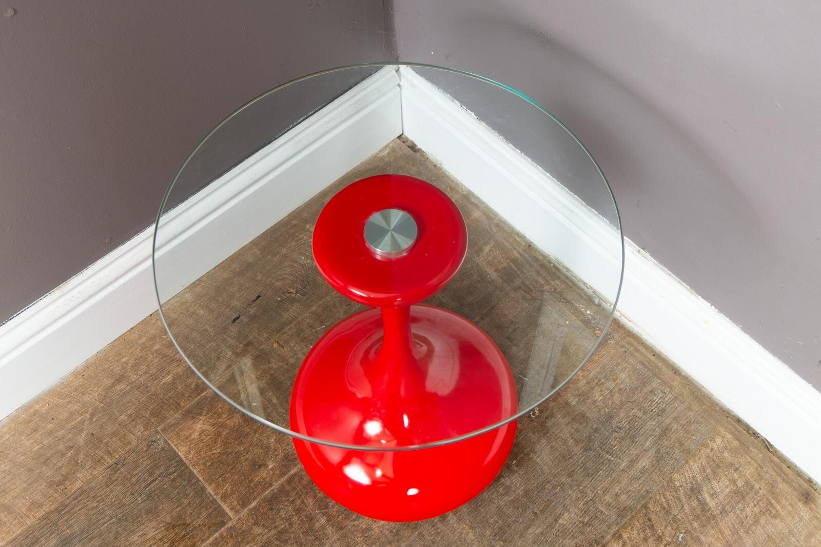 Vintage Pop Art Style Red and Glass Side Table