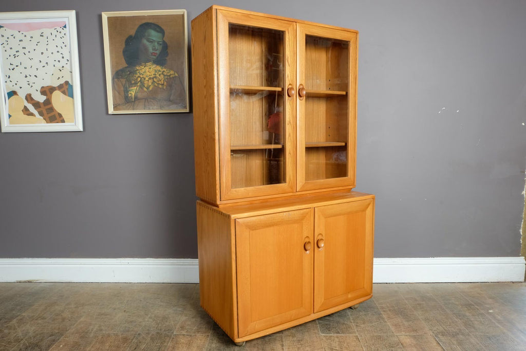 Vintage Ercol Light Elm Display Cabinet Sideboard Wall Unit