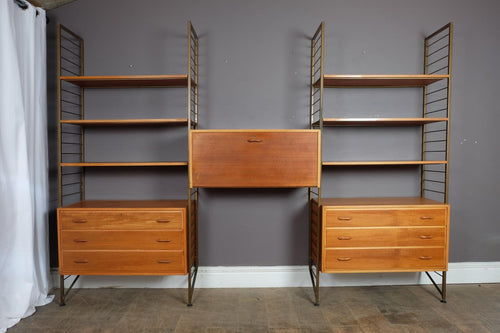 3 Bays Mid Century Modern Ladderax Shelving System with Gold Ladders