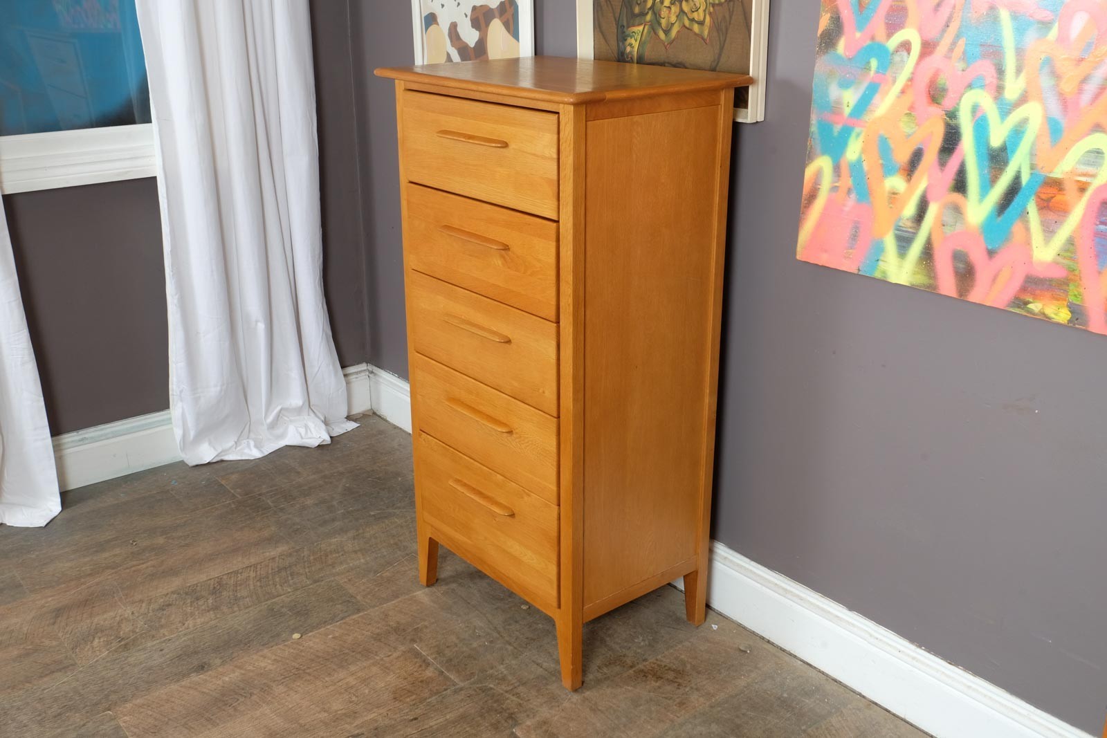 Vintage Light Wood Tall Chest of Drawers