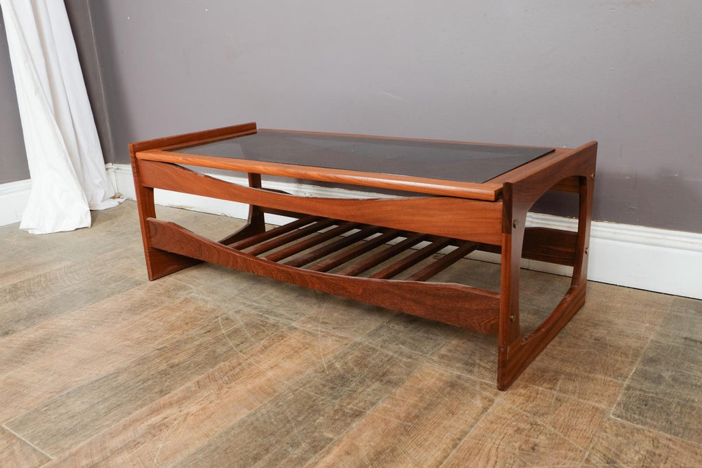 Vintage Retro Mid Century Teak and Smoked Glass Coffee Table