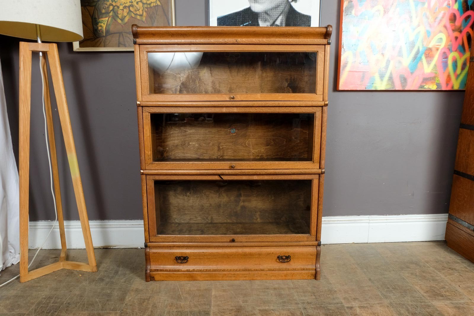 Antique Light Oak Stackable Barrister Bookcase Display Cabinet by Globe Wernicke