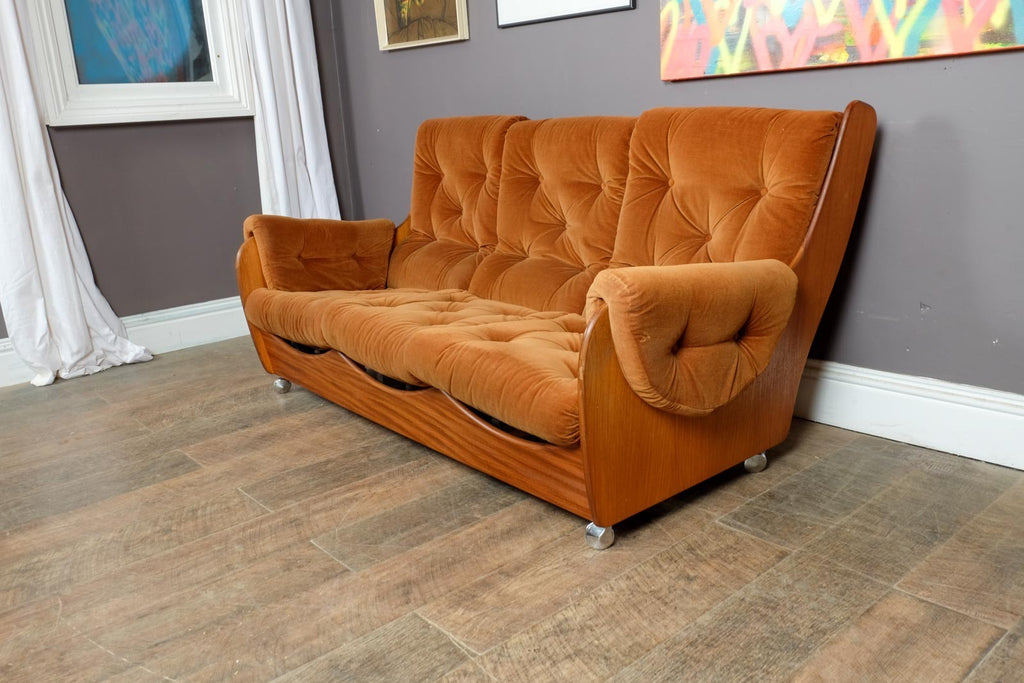 Vintage Retro G Plan Saddleback 4 Piece Suite - Sofa, Armchairs and Footstool