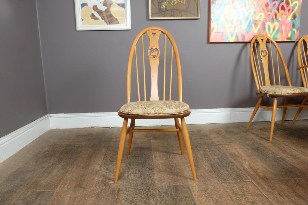 Vintage Ercol Light Elm Oval Southwold DIning Table and 6 Swan Back Chairs