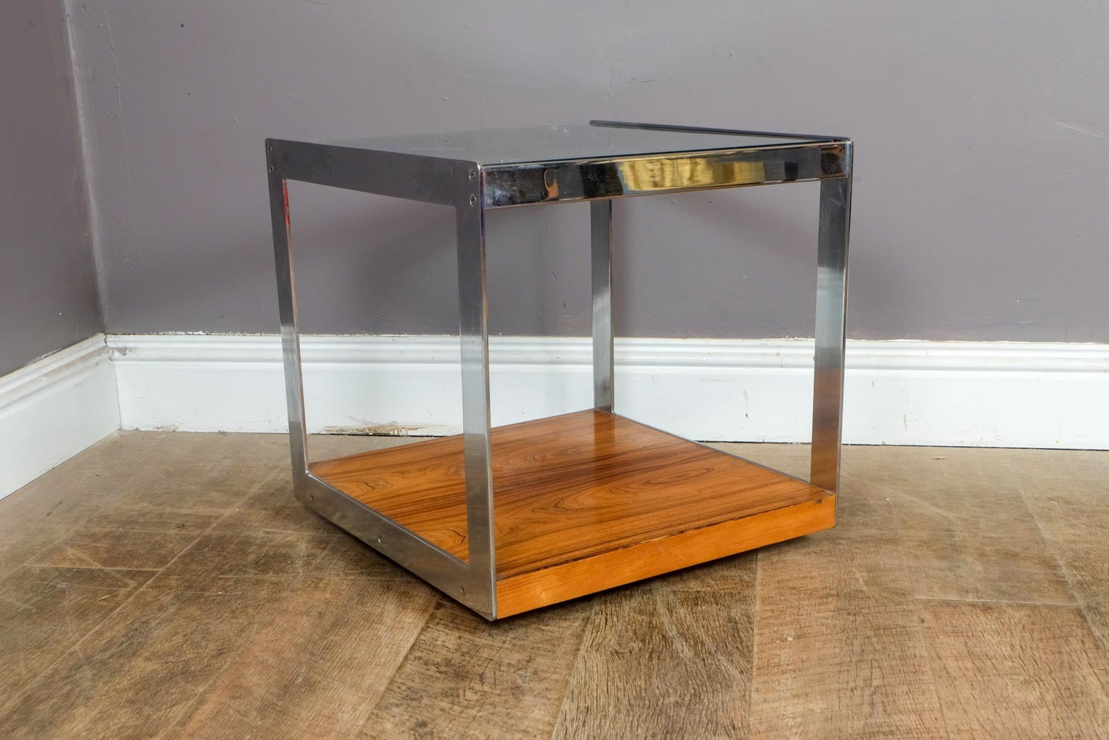 Vintage Retro Chrome and Rosewood Sidetable by Merrow Associates