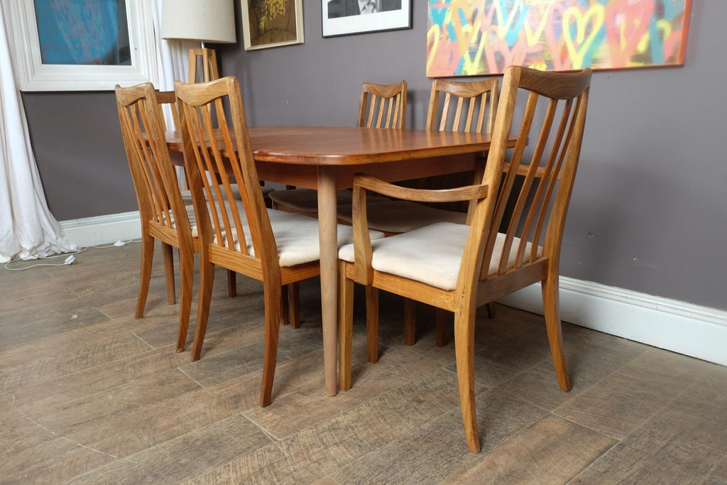 Vintage Retro G Plan Oval Teak DIning Table and 6 High Back Chairs