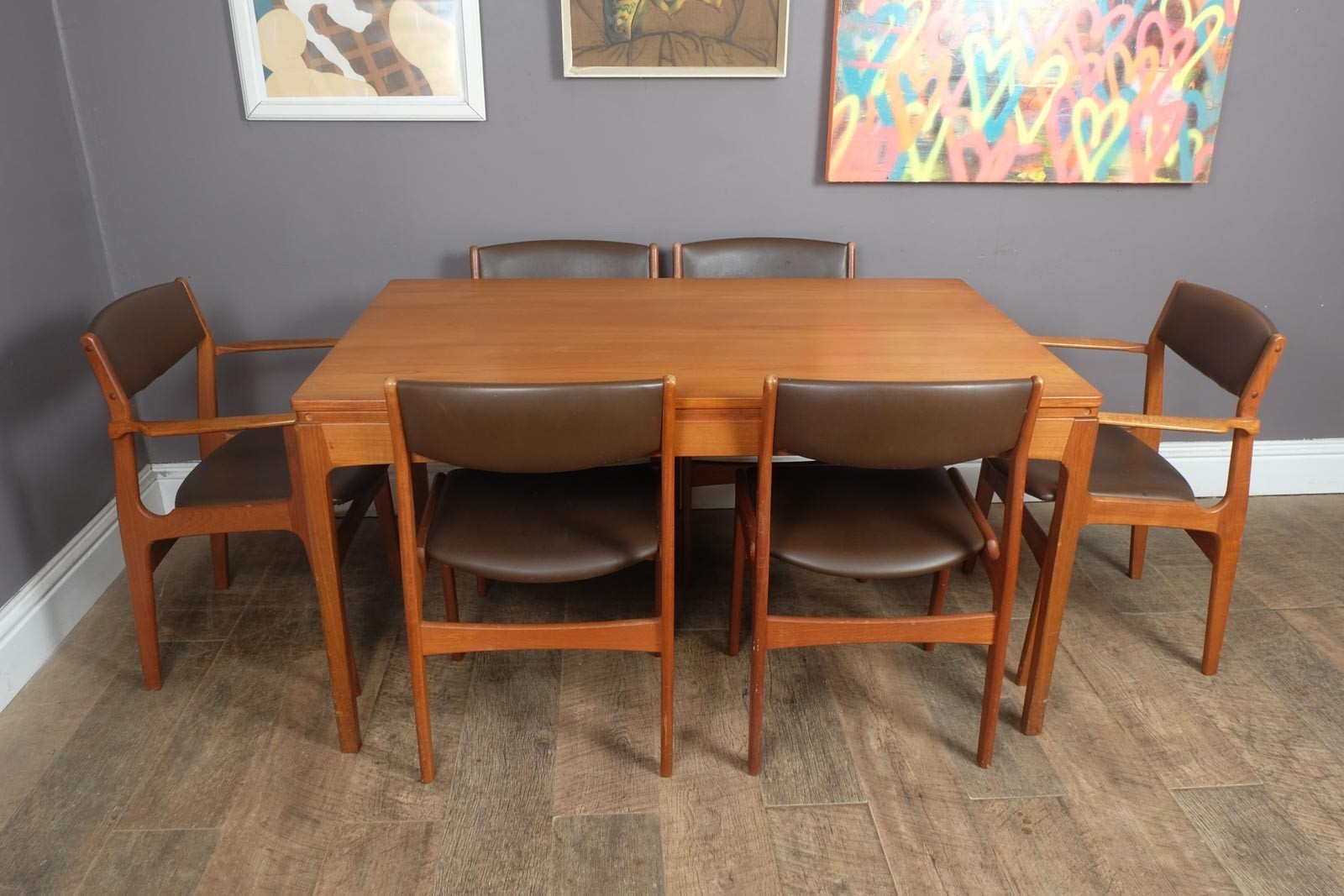 Vintage Retro Large Danish Extending Dining Table and 6 Dyrlund Chairs