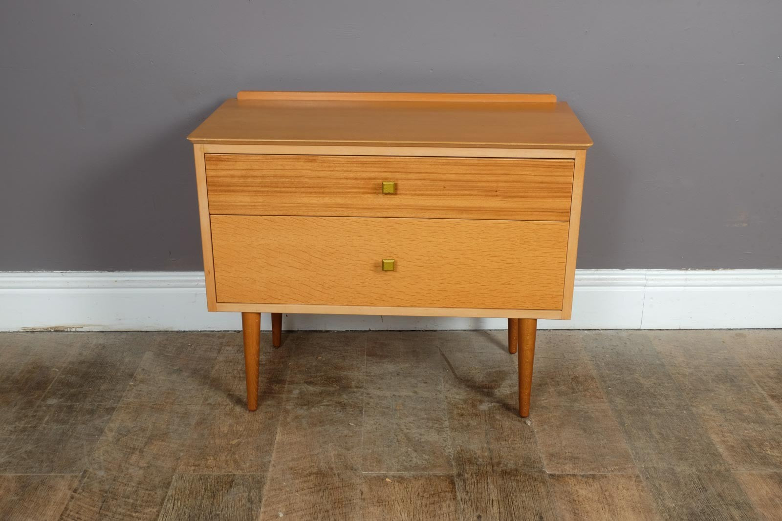 Vintage Retro Small 2 Drawer Chest in Light Oak