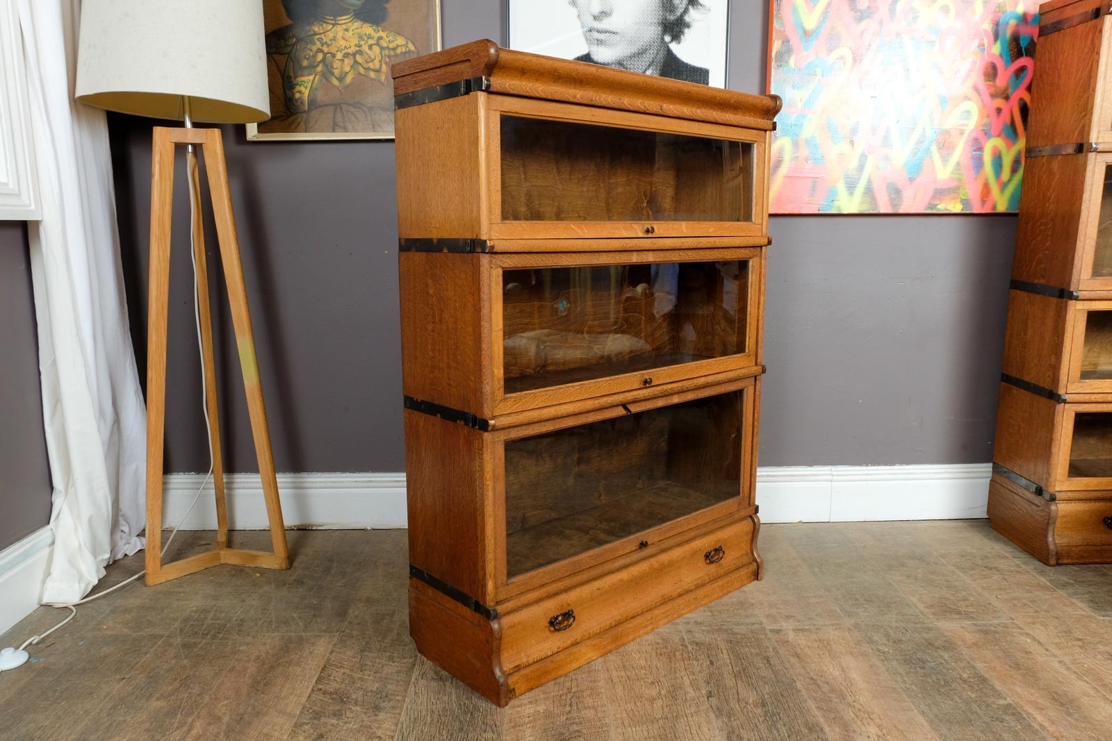 Antique Light Oak Stackable Barrister Bookcase Display Cabinet by Globe Wernicke