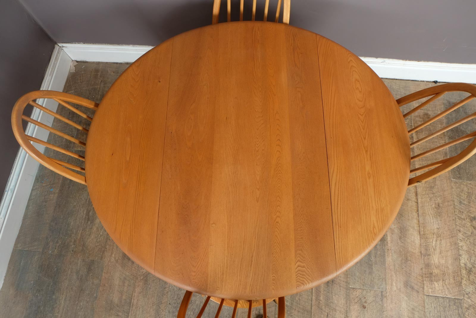 Vintage Retro Ercol Light Elm Drop Leaf Dining Table and 4 Quaker Chairs