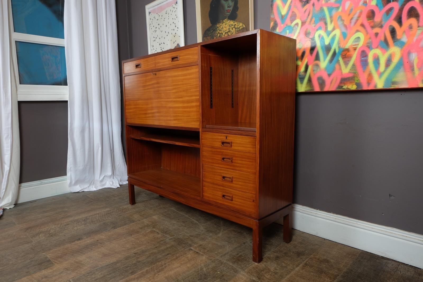 Vintage Retro MOD Highboard Sideboard Teak Desk Wall Unit