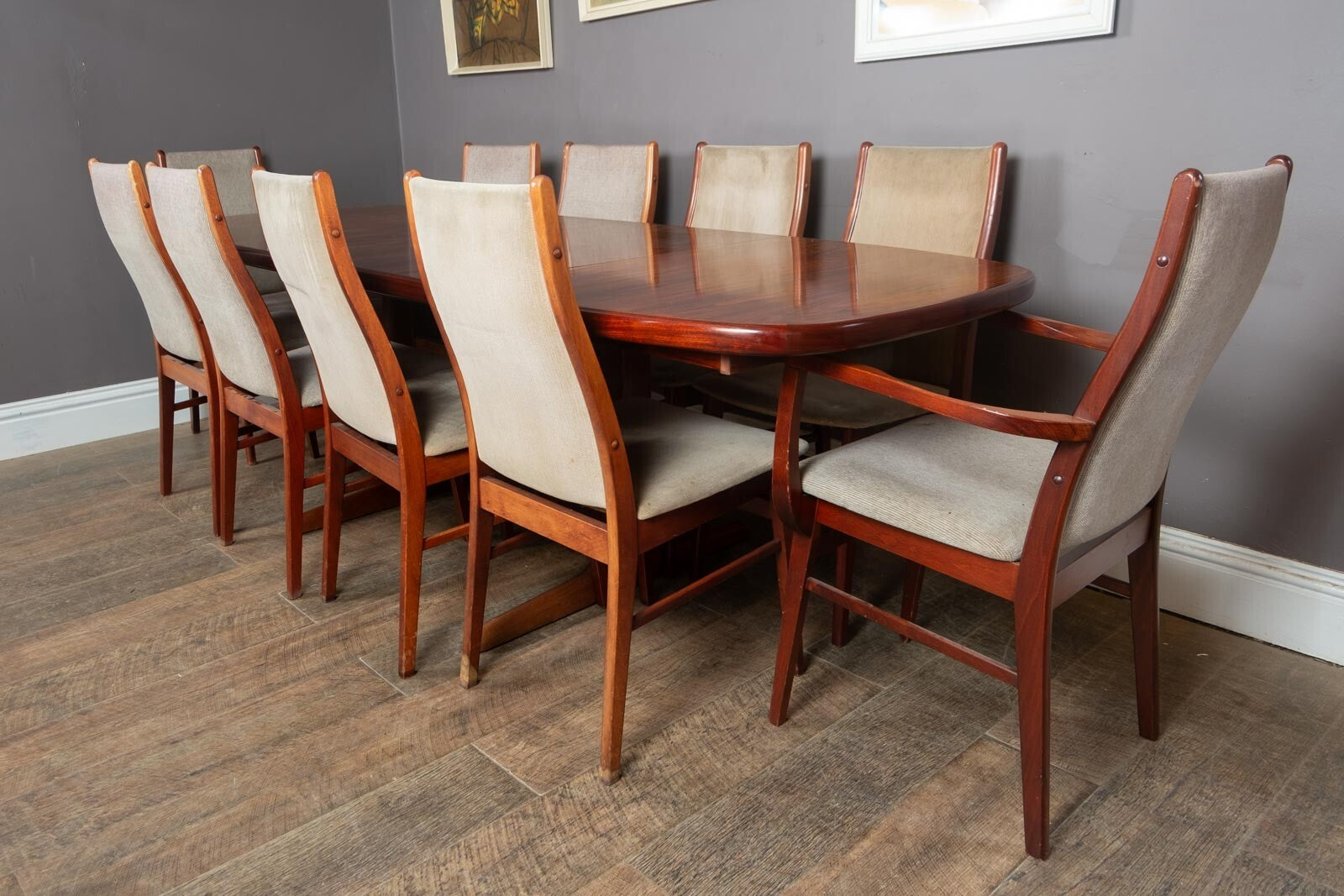 Vintage Danish Rosewood Dining Table and 10 Chairs