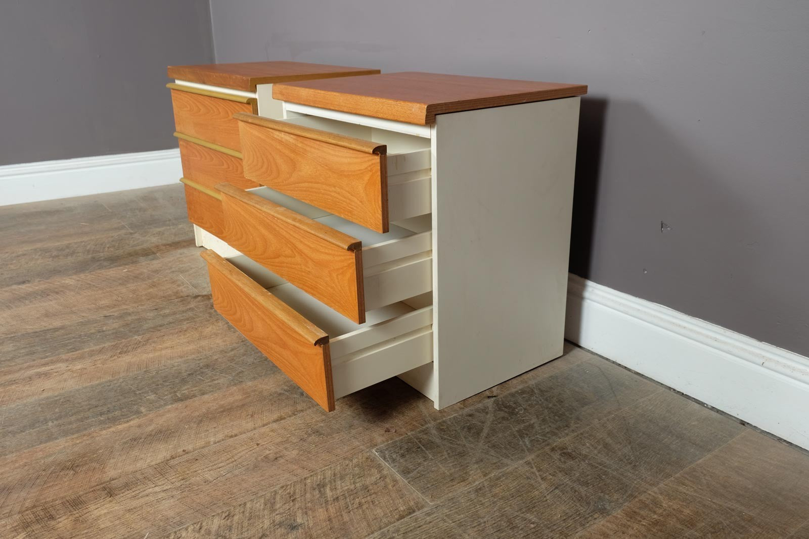 Vintage Retro Pair of BCM White and Teak Bedside Drawers