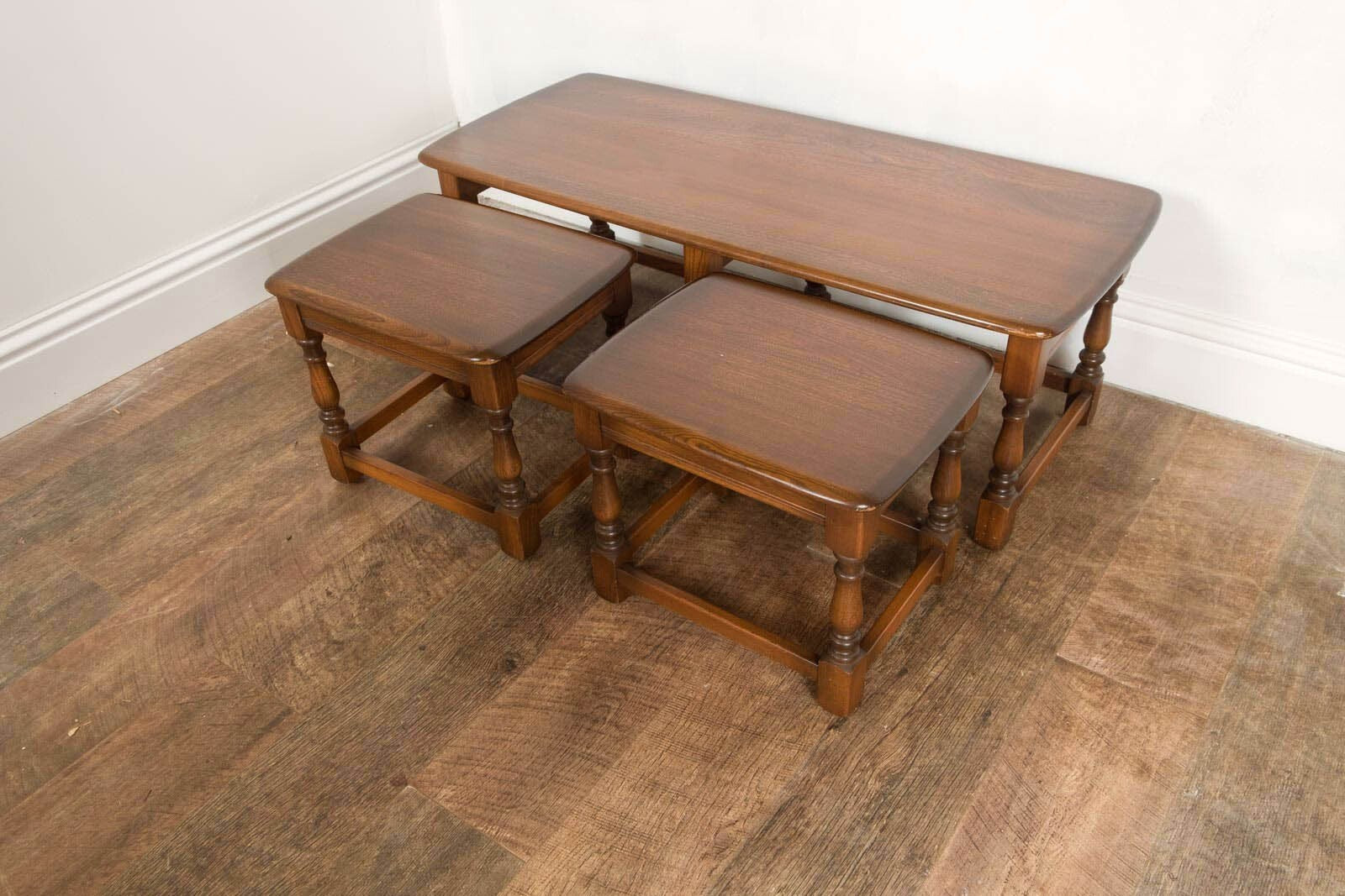 Vintage Retro Ercol Old Colonial Trinity Dark Elm Nest of Tables