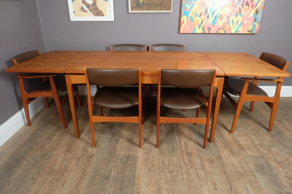Vintage Retro Large Danish Extending Dining Table and 6 Dyrlund Chairs