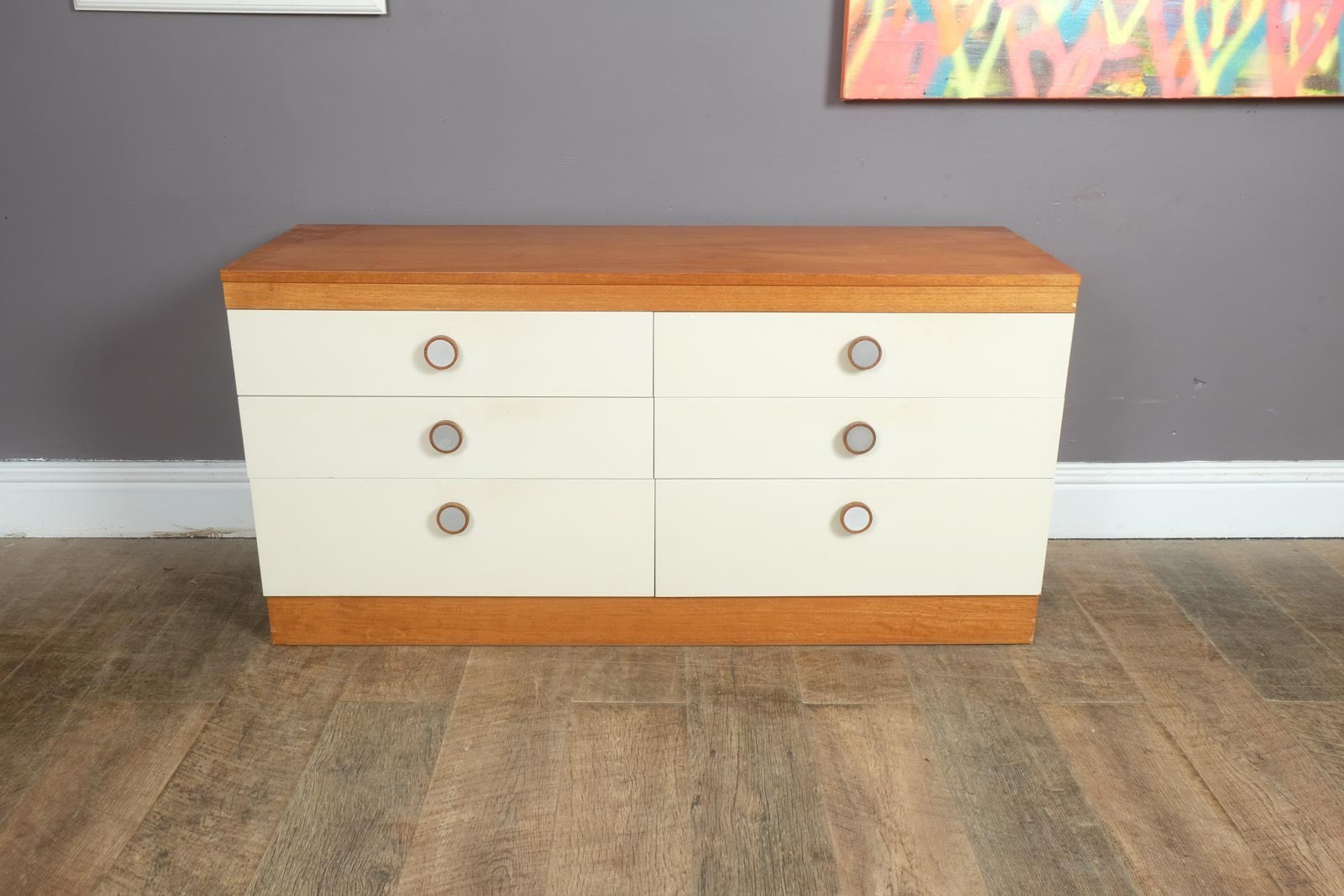 Vintage Retro Mid Century Teak White Fronted Chest of Drawers by Stag