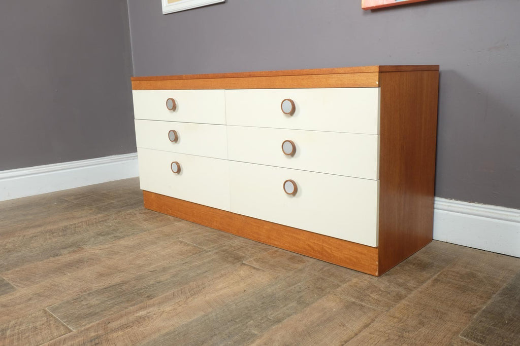 Vintage Retro Mid Century Teak White Fronted Chest of Drawers by Stag