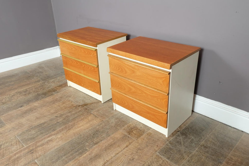 Vintage Retro Pair of BCM White and Teak Bedside Drawers
