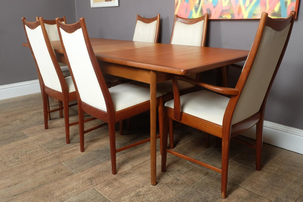 Vintage Large Mid century Teak Extending Dining Table and 6 McIntosh Chairs