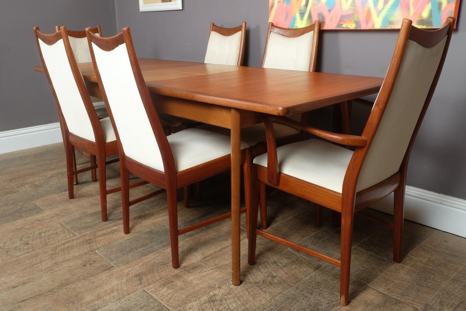 Vintage Large Mid century Teak Extending Dining Table and 6 McIntosh Chairs