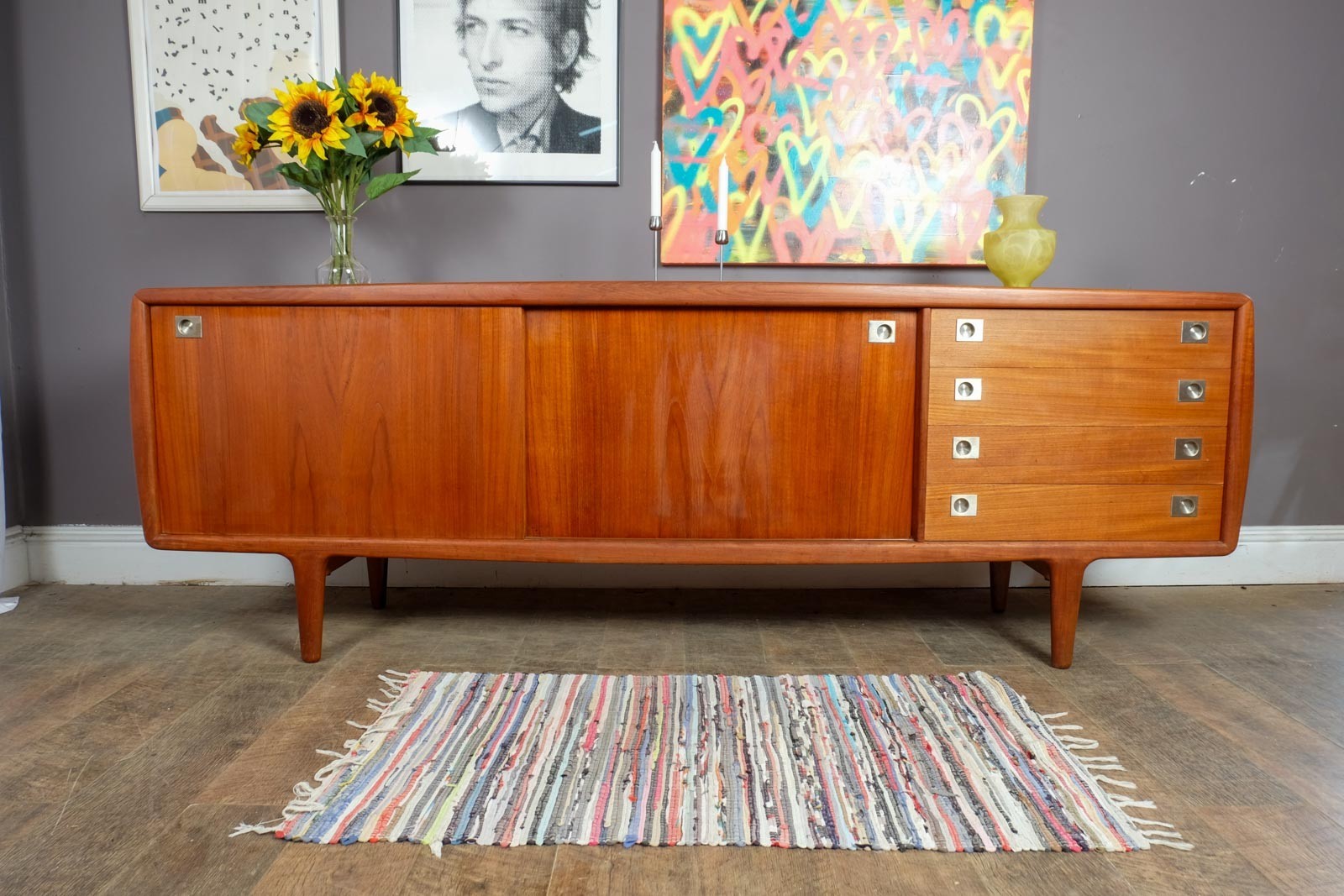 Vintage Large Danish Teak Sideboard by HP Hansen