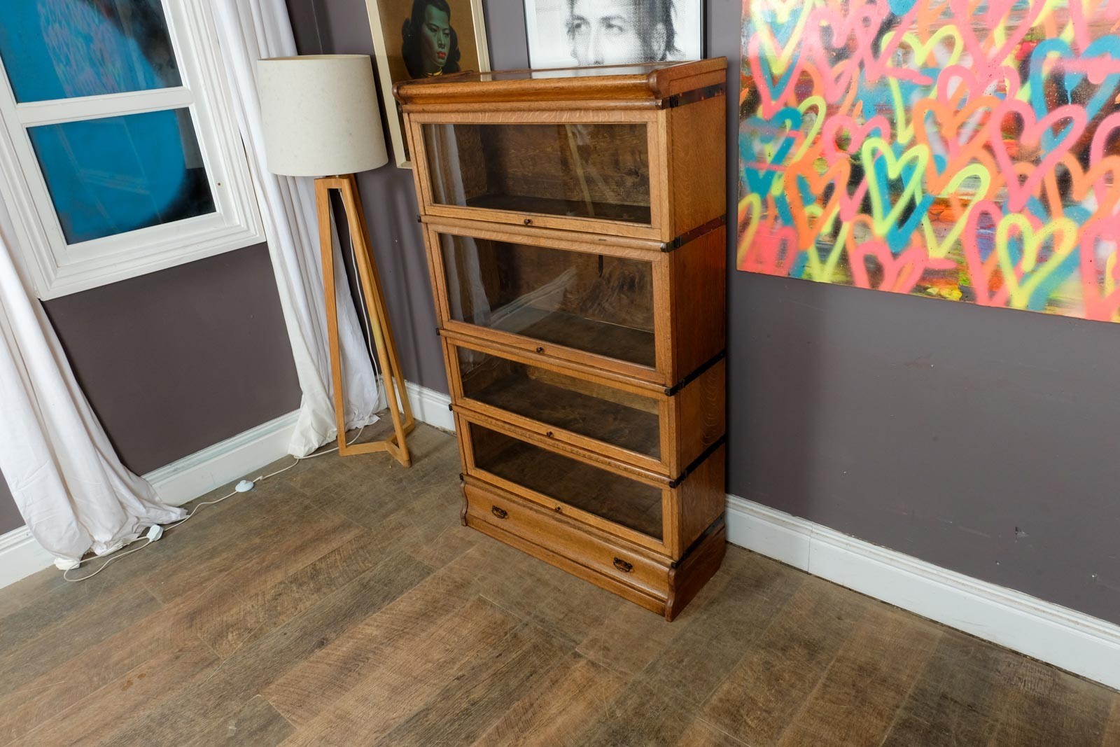 Antique Light Oak Stackable Barrister Bookcase Display Cabinet by Globe Wernicke