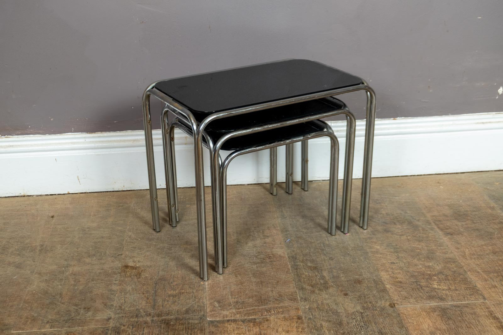Vintage Retro Chrome and Glass Nesting Tables