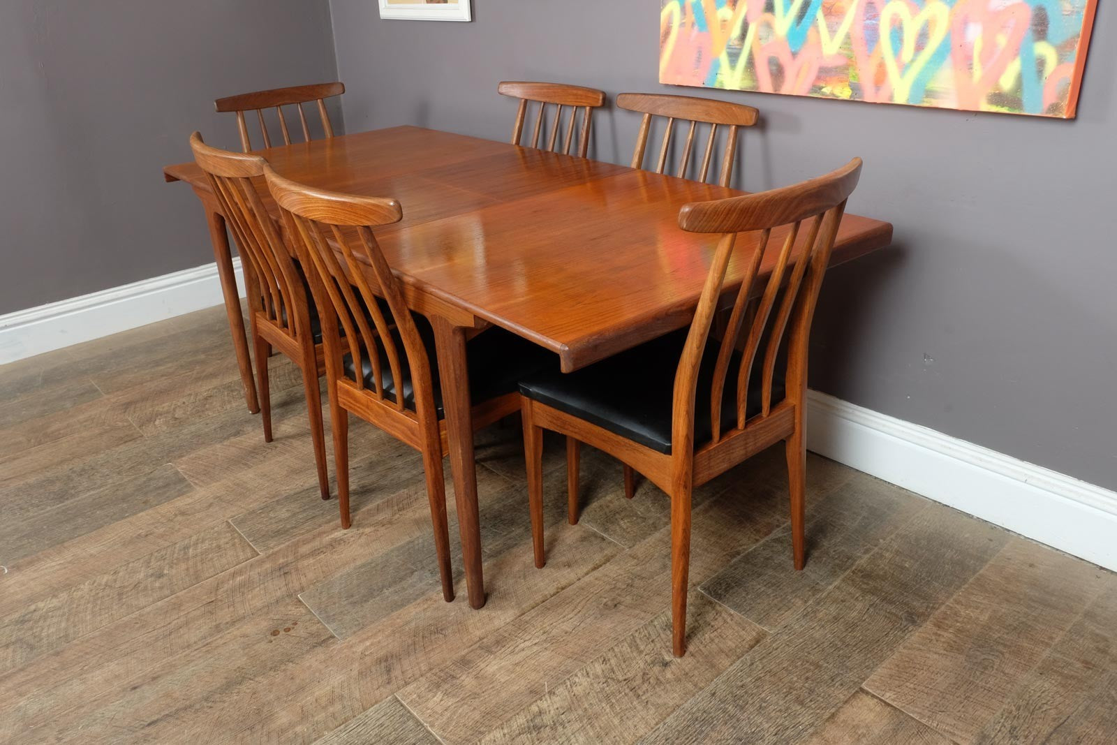 Vintage Teak Extending Rectangular Sequence Dining Table and 6 Chairs by Younger