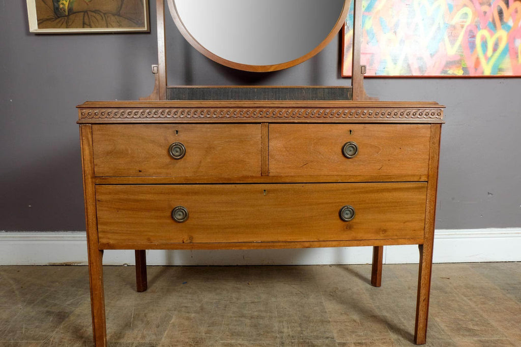 Vintage Oak Dressing Table with Oval Mirror